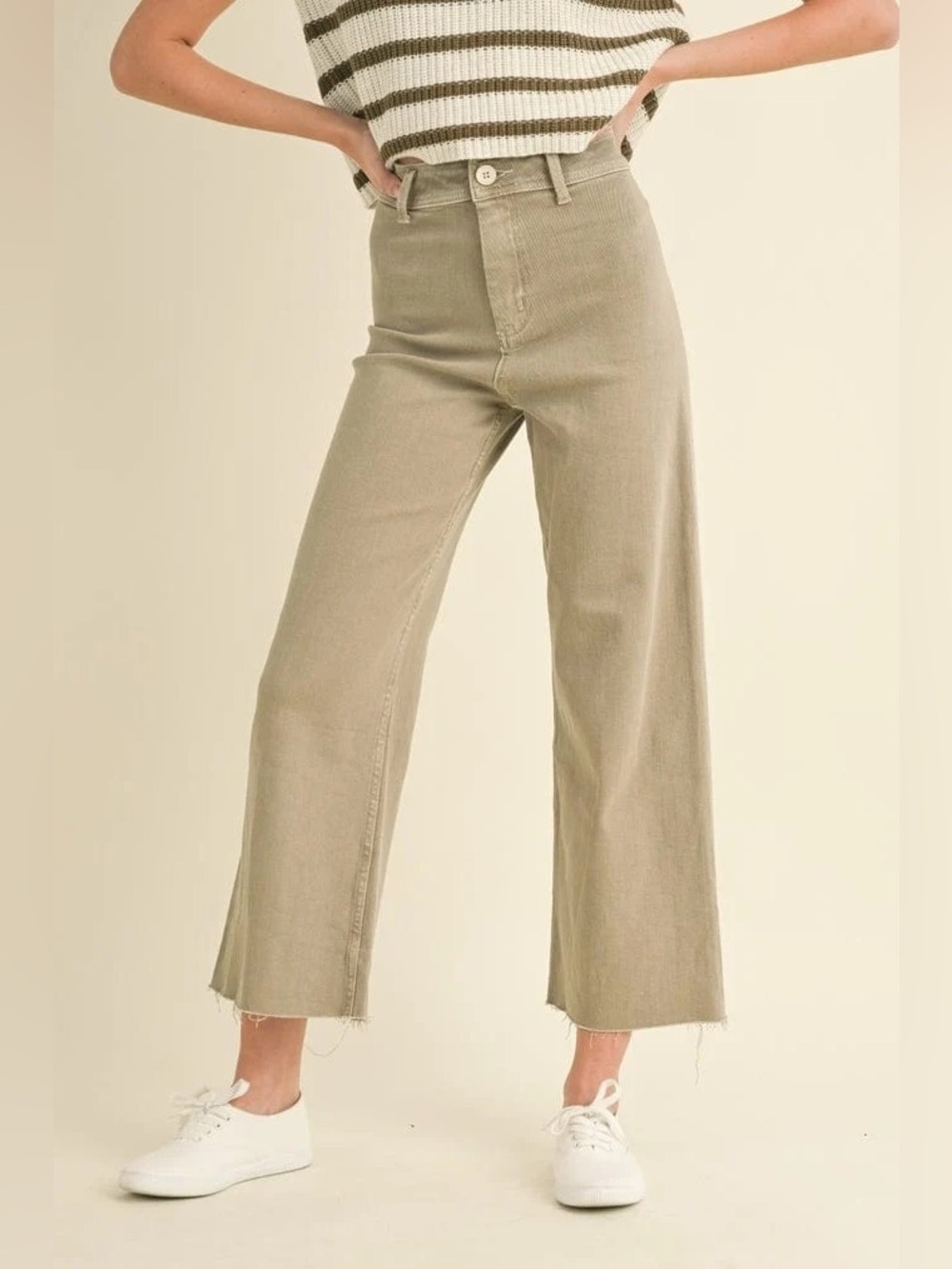 Miou Muse Straight Wide Leg Denim Pants in Stone